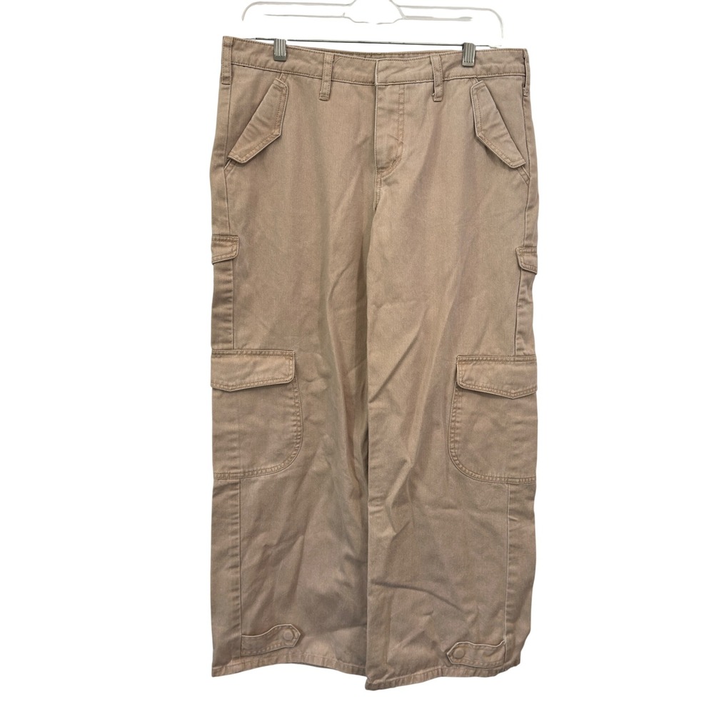 Jill Stuart Jeans Cargo Pants Tan Khaki 100% Cotton Wide Leg Utility Size 10